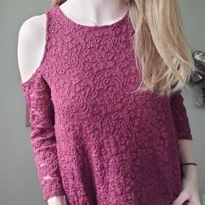 Burgundy Hollister open shouldered shirt